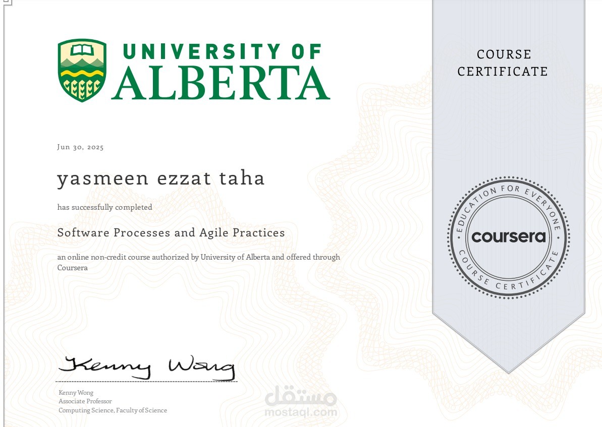 ️ Software Processes and Agile Practices – University of Alberta