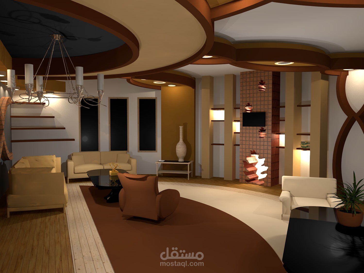 تصميم ديكور غرفة استقبال 3D