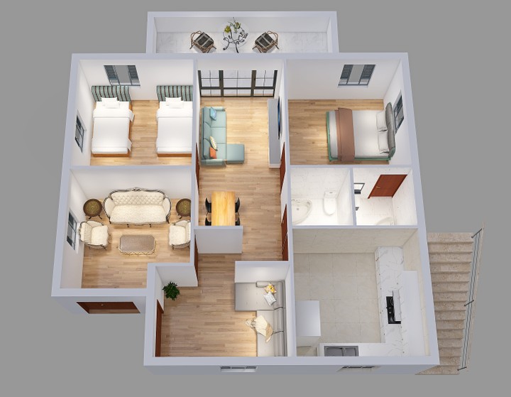 تصميم مخطط ثلاثي الابعاد لبيت مستقل ب ريف الاردن3D floor plan