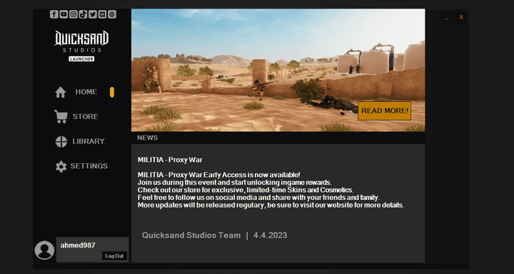 برنامج لشركة الألعاب Quicksand Studios لتحميل وتحديث الالعاب ونظام تسجيل الدخول وحماية