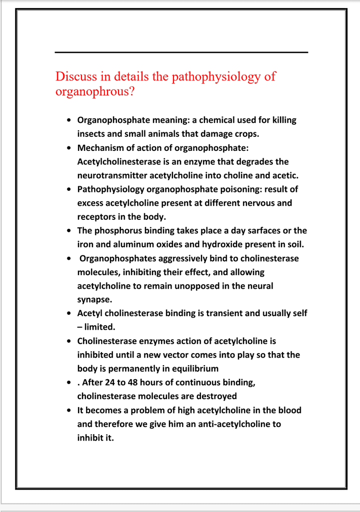 عمل وورد لطلبة التمريض في pathophysiology of organophrous