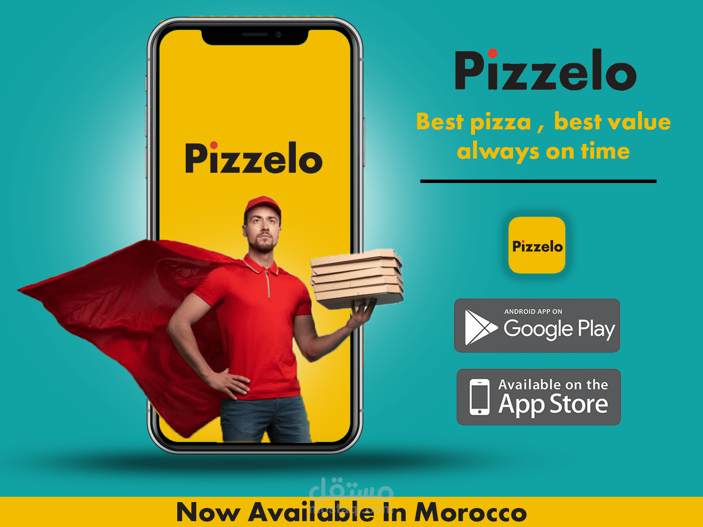 تصميم بوستر إعلاني لتطبيق توصيل البيزا pizzelo