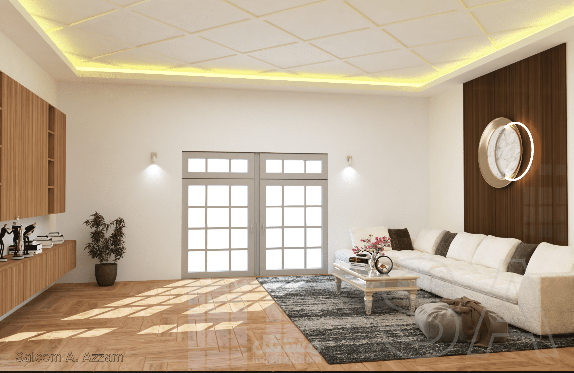 تصميم داخلي شقة سكنية (مطبخ - غرفة نوم - صالة معيشة)