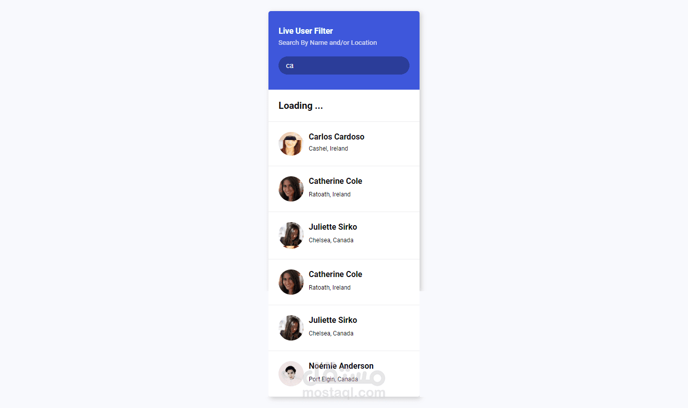 User Live Filter