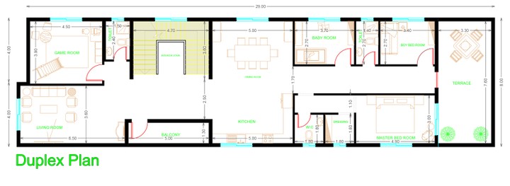 تصميم مخطط معماري بنمط حديث - منزل دوبلكس طابقين مفتوحين - مساحة 235 م2