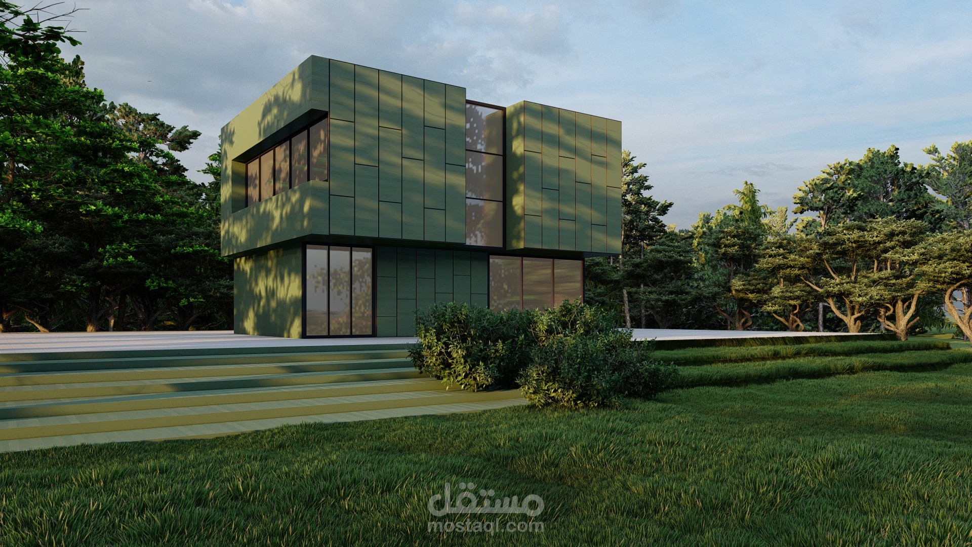 تصميم واجهة معمارية لورشة فنون .