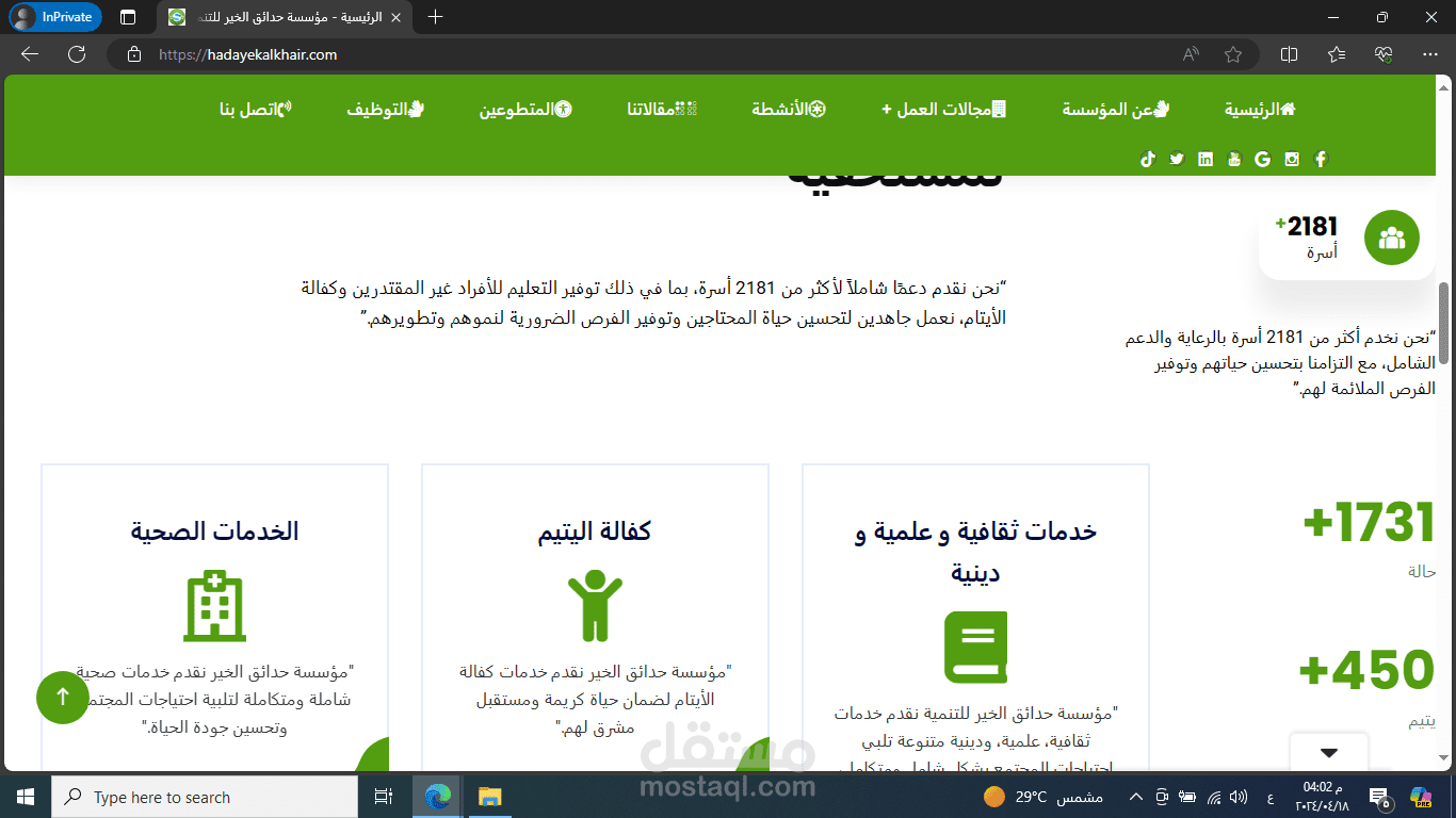 موقع لمؤسسة خيرية