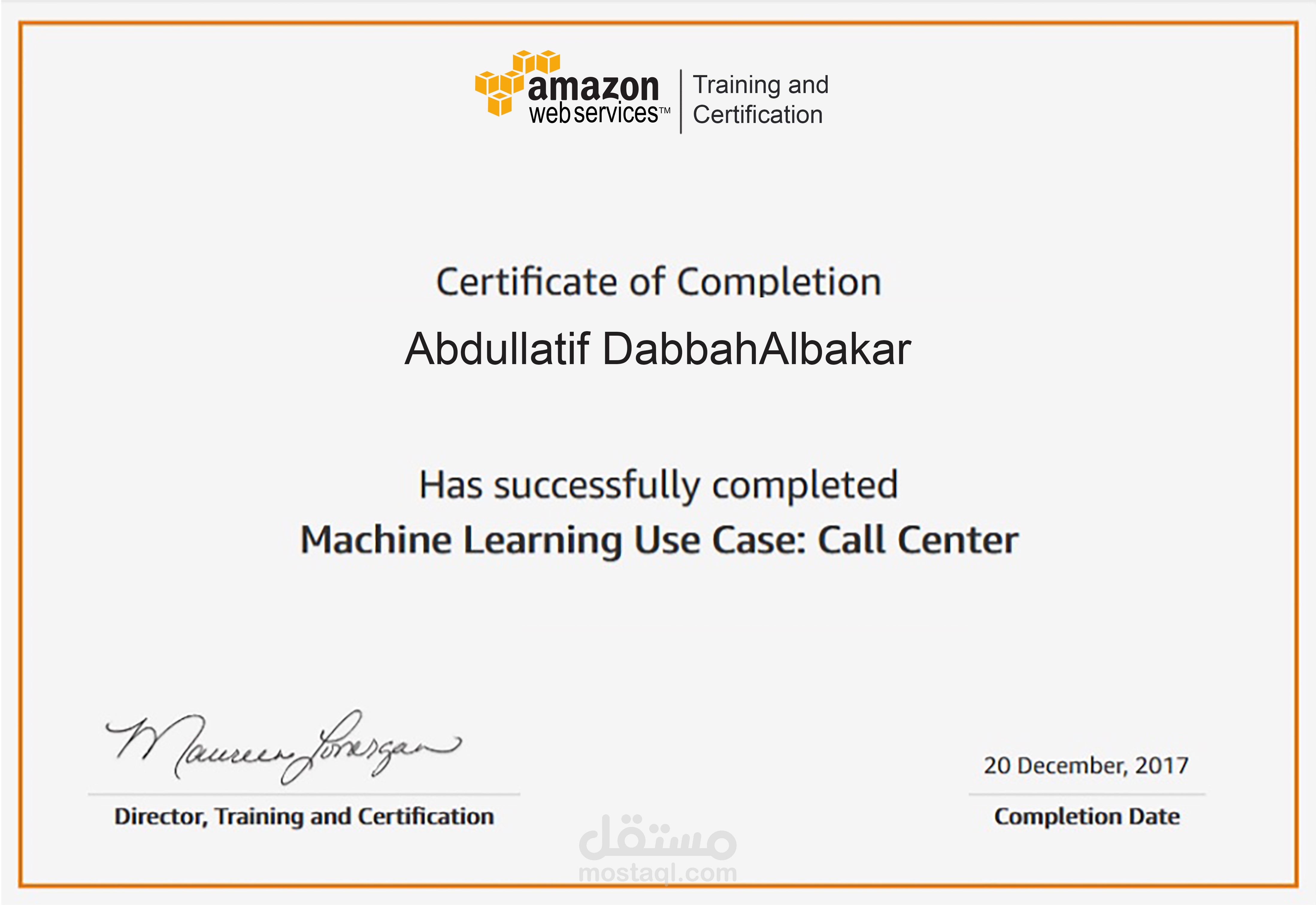 AWS Amazon Call Center Certificate