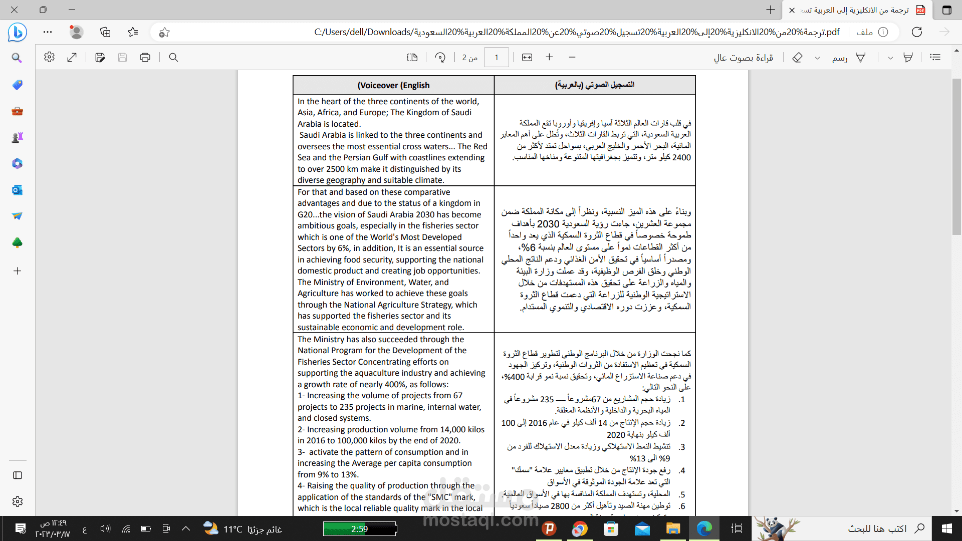 ترجمة ابداعية عن الثروة السمكية في المملكة العربية السعودية