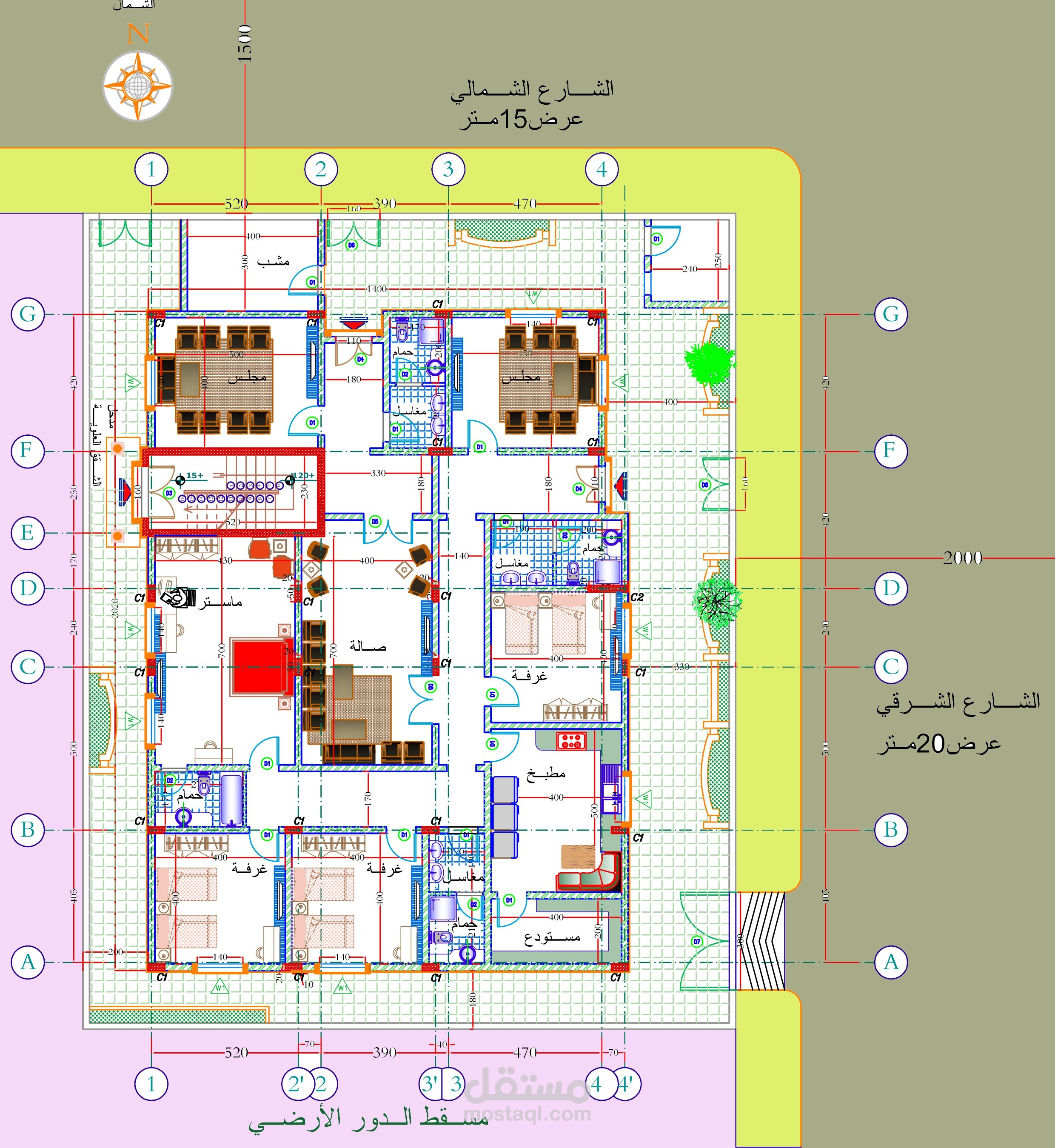 تقسيم معمارى مع توزيع الفرش