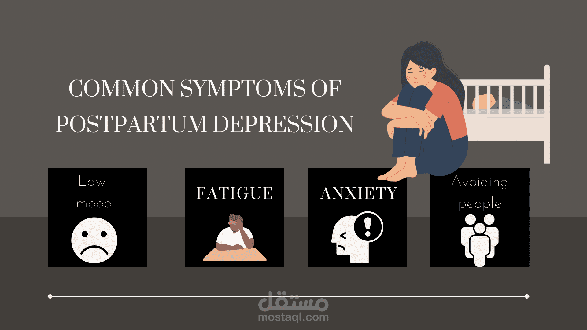 تصميم بوستر عن الأعراض الشائعة لاكتئاب ما بعد الولادة