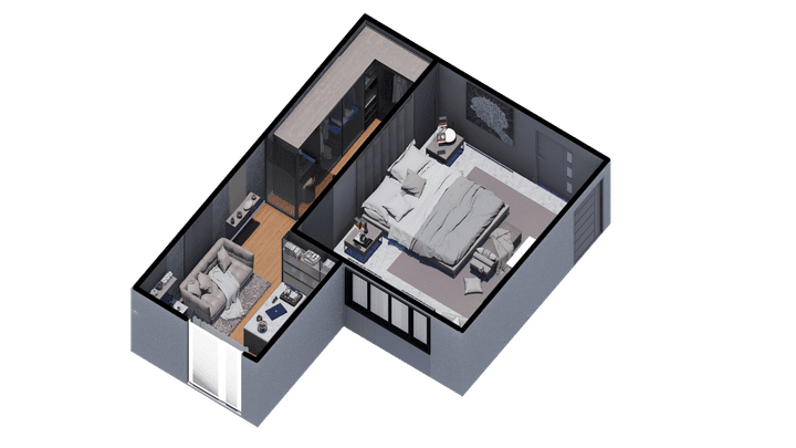 Modern interior design for a bedroom with round inside project (VR)& 3D plan in KSA