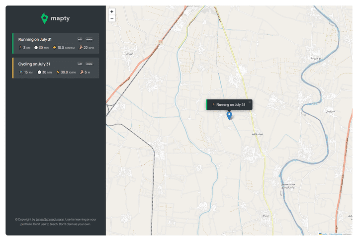 Mapty App: تتبع نشاطاتك الرياضية على الخريطة