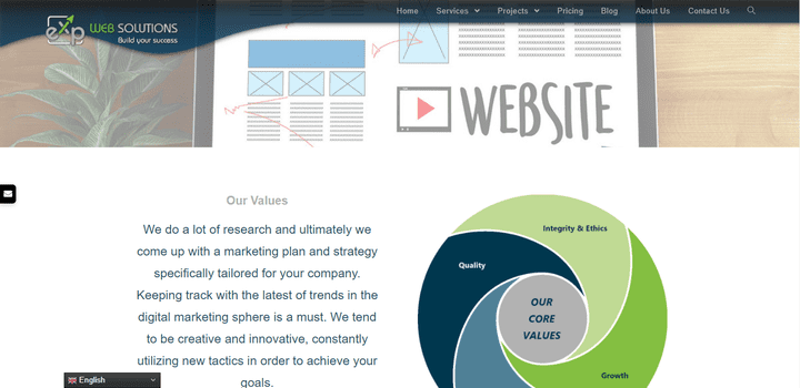 Corporate website for web solutions services