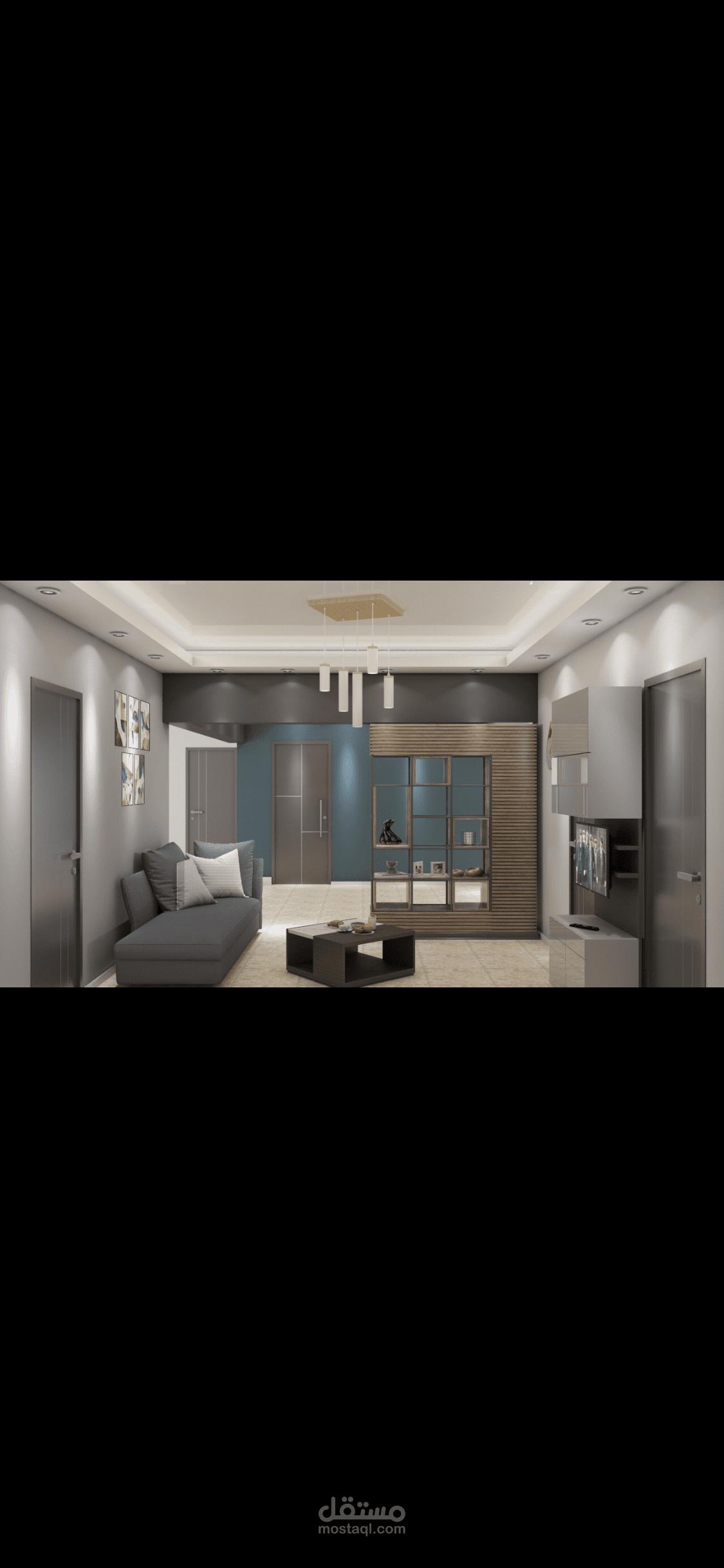 apartment entrance and small open living room مدخل شقة و غرفة معيشة مفتوحة