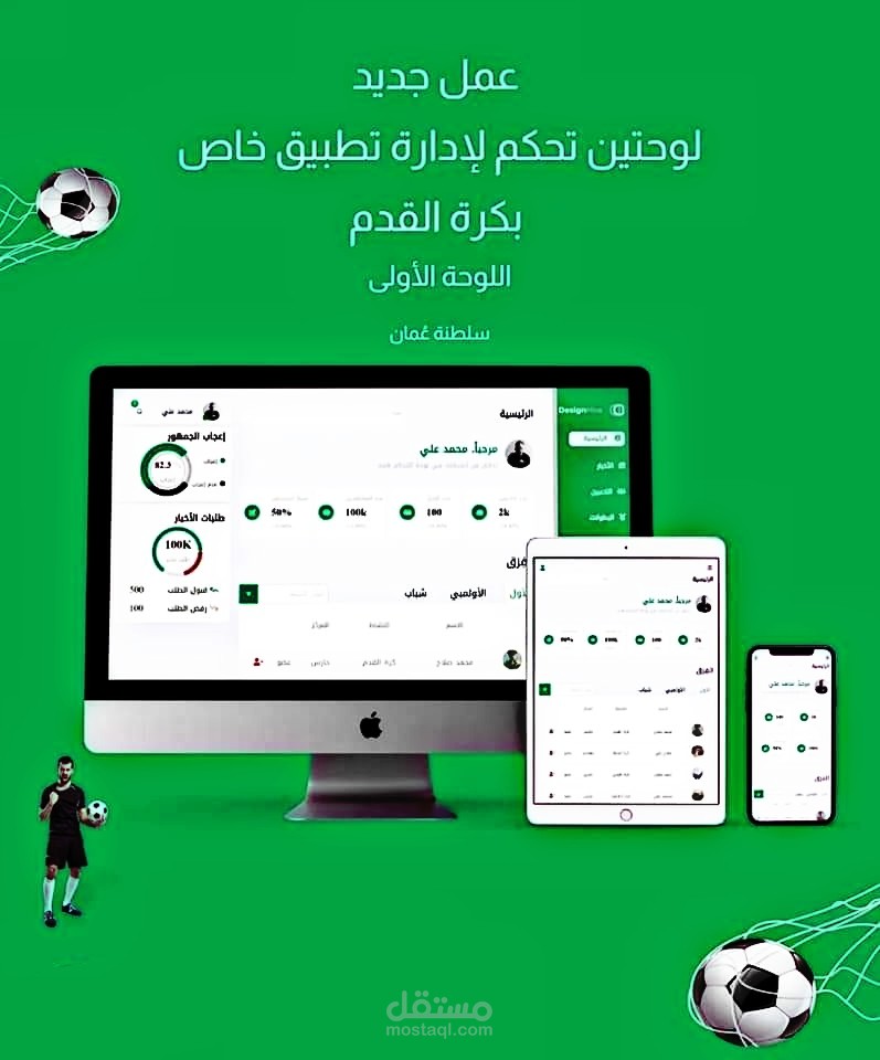 عمل جديد   لوحات تحكم لإدارة تطبيق خاص بكرة القدم? The first control panel