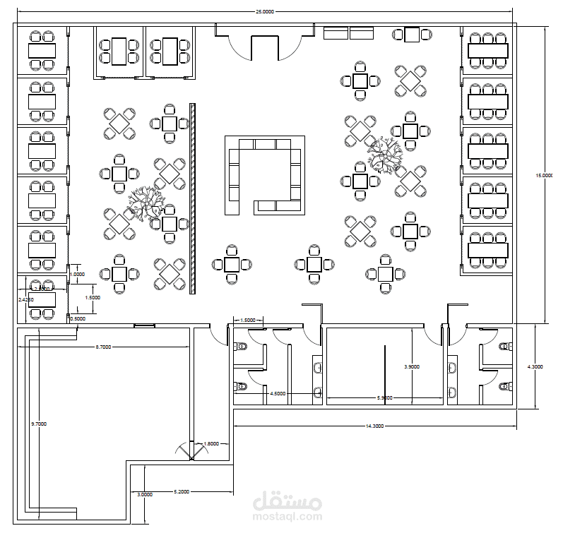 تصميم معماري و توزيع للمساحات لمطعم بمدينه الرياض مستقل