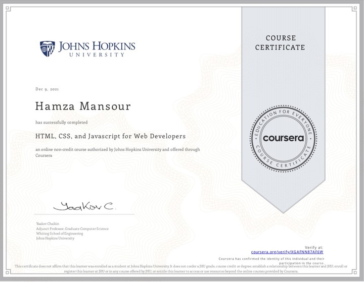 front end developers certificate