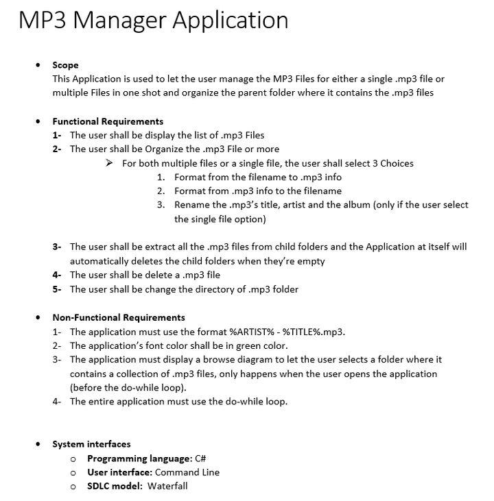 MP3 Manager Application Document