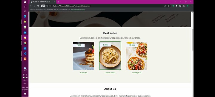 Landing page for restaurant صفحة هبوط لمطعم باستخدام html + css