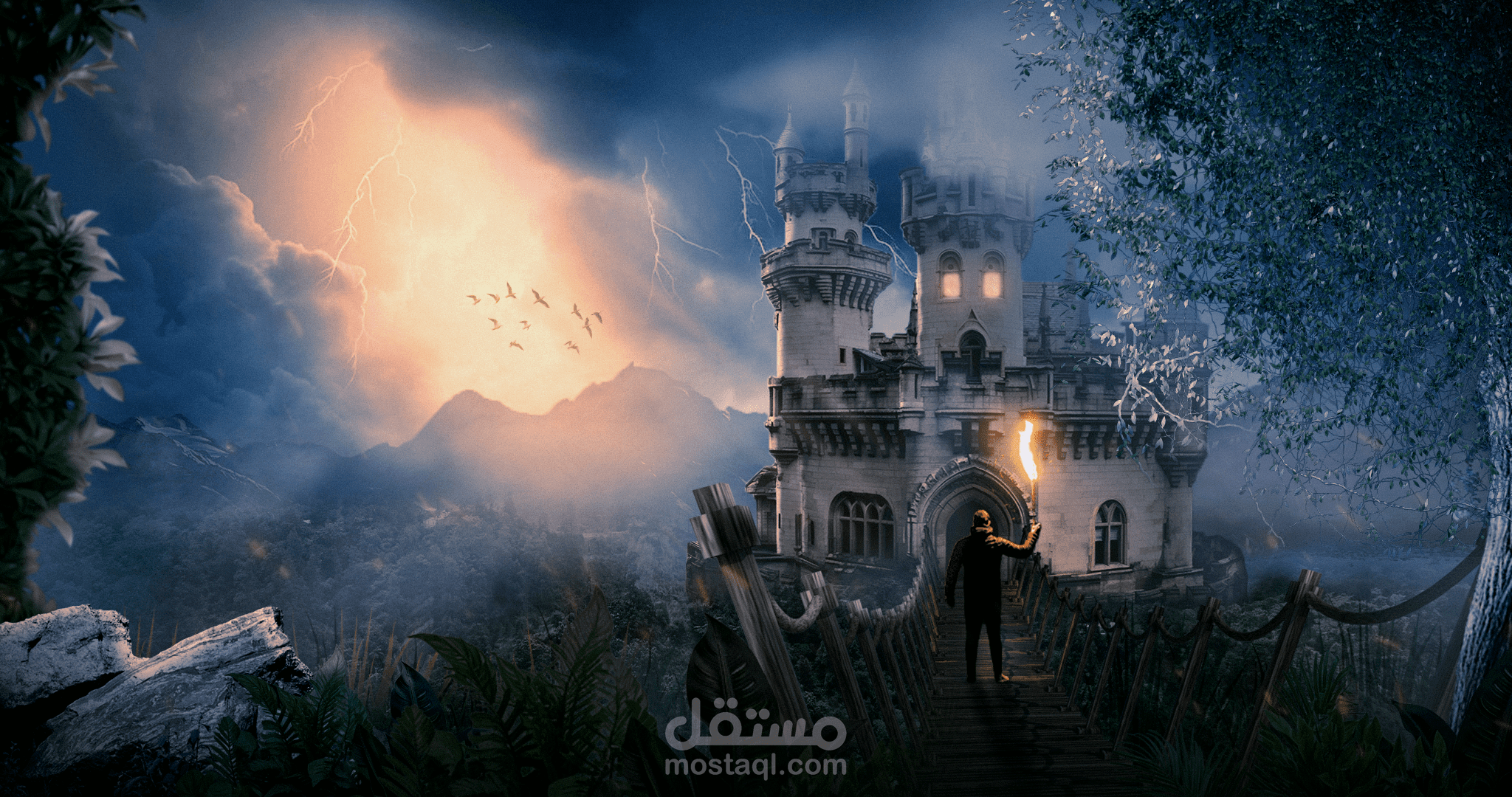 تصميم دمج إحترافي Finding the abandoned castle بدون استخدام الذكاء الإصطناعي