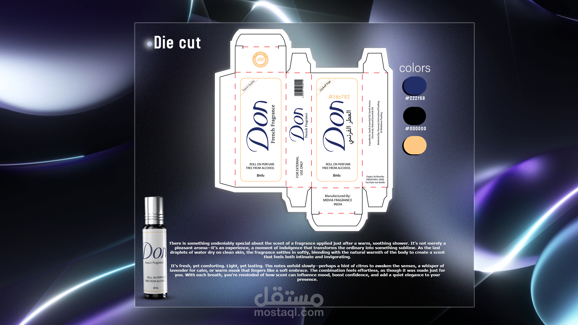 Die cut ,label design , packaging design ,3D modeling and printing For DON (perfume)