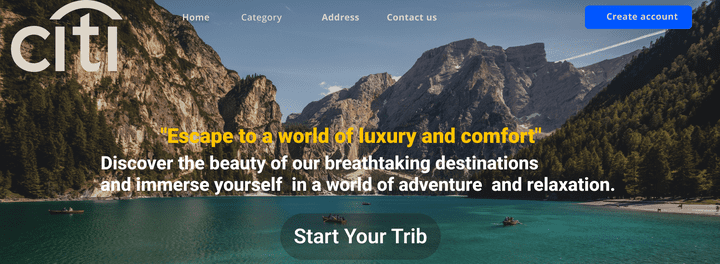 Landing page for a travel agency